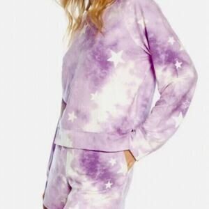 Wildfox Relaxed Super Soft Sweatshirt Short Lounge Set PJs Purple Size L NWT